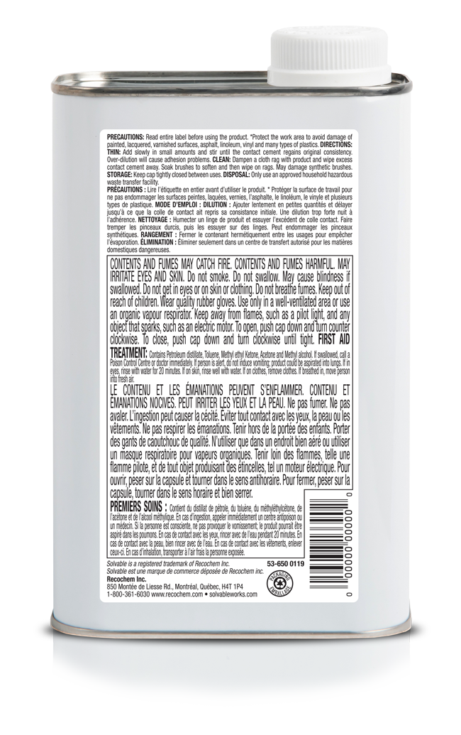 Contact Cement Thinner/Cleaner Made in Canada Solvable